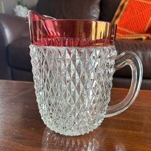Vintage Indiana Glass Diamond Point Ruby Pitcher